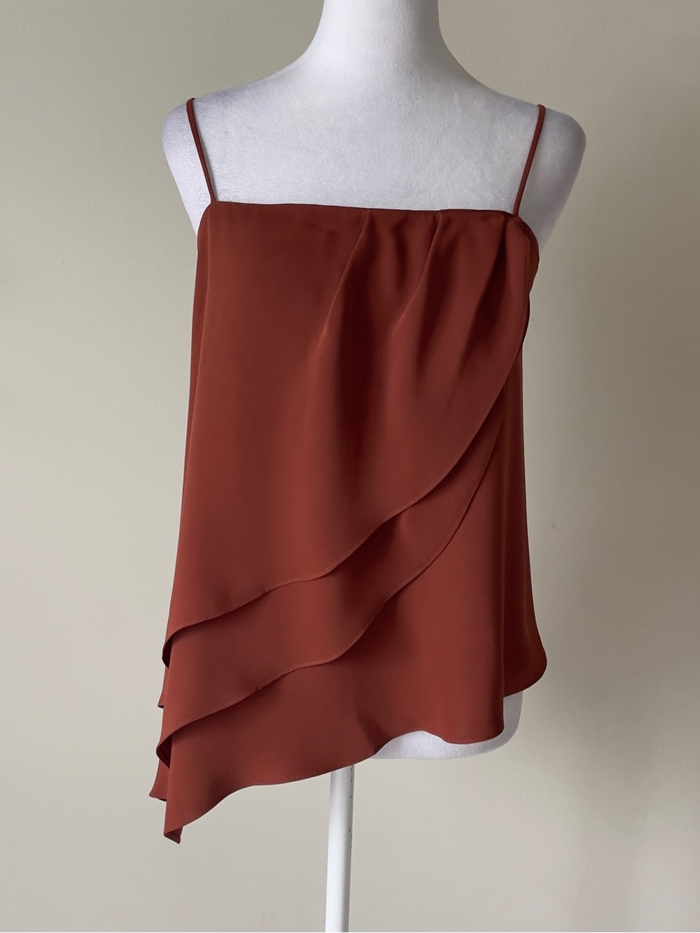 Amanda Uprichard Women Rust Brown Asymmetrical Layered Sleeveless Cami Top NWOT